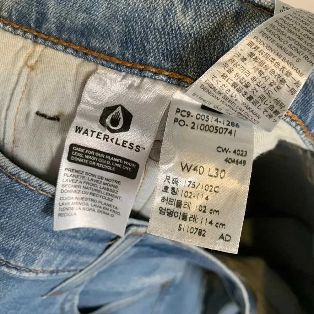 Levis‎ 514 Jeans Mens 40x30 Light Blue Straight Leg Stretch Denim Waterless